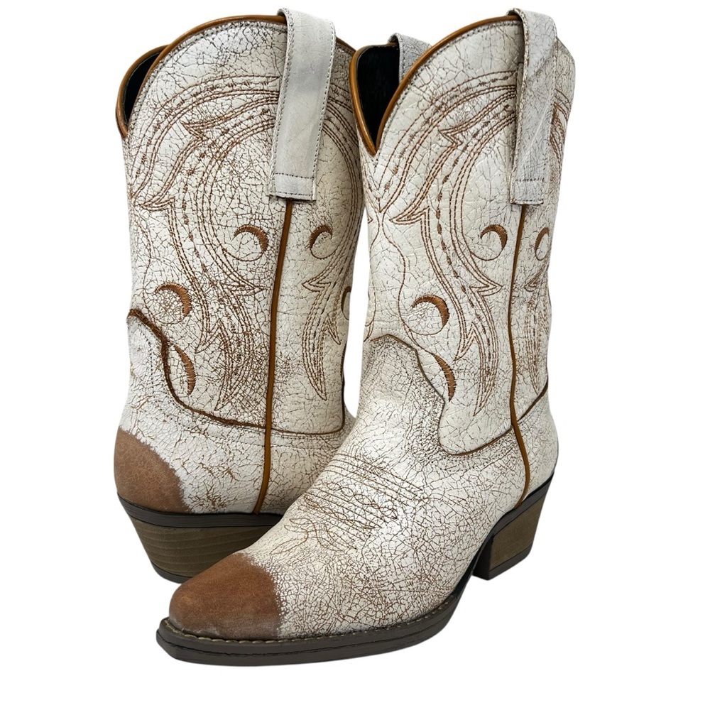Sterling River Western Boots in White and Brown - Picture 2 of 11